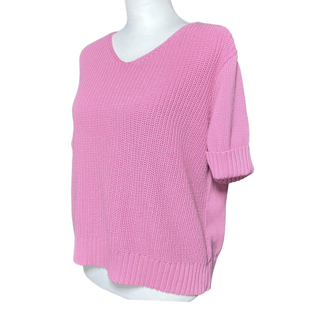 Vintage 90s 100% Cotton Pastel Pink Short Sleeve Sweater M/L Crazy Horse, Preppy - Picture 2 of 9
